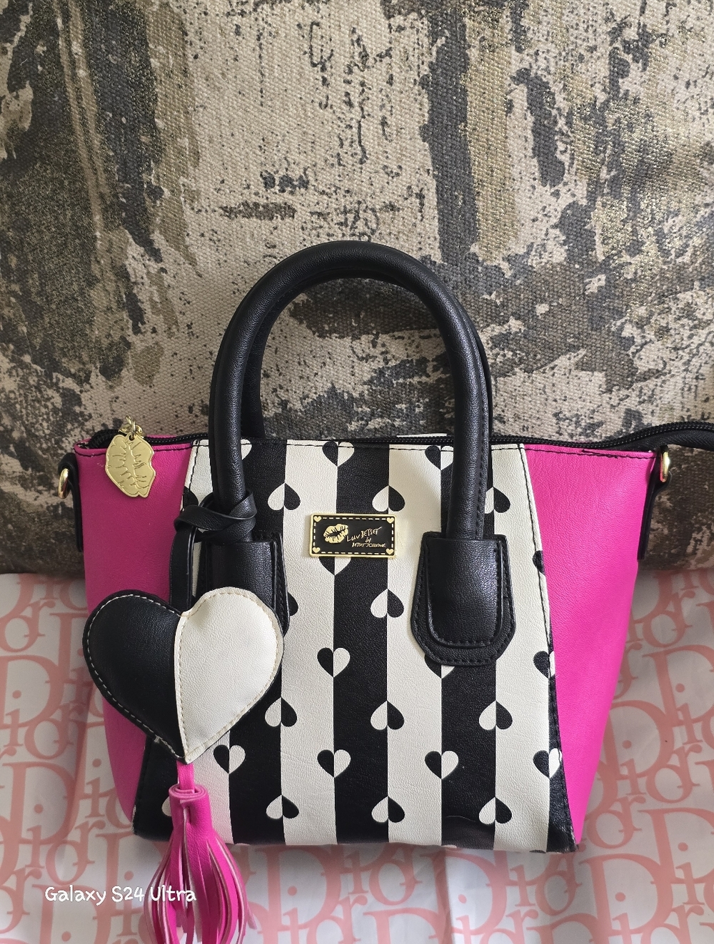 Luv Betsey by Betsey Johnson striped heart crossbody handbag